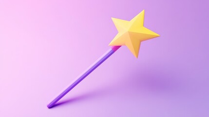 Wall Mural - Magic wand with star illustration in 3D and 2D cartoon minimal style