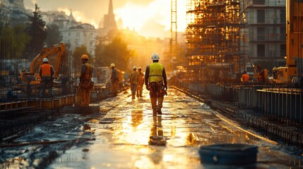 group of construction worker ,realistic , long shot