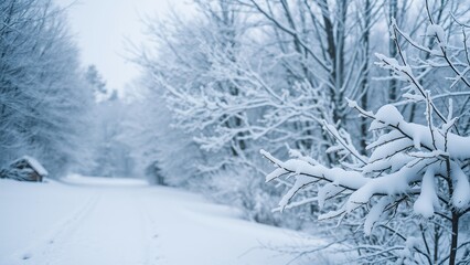 Canvas Print - Snow-covered branches in a winter wonderland.