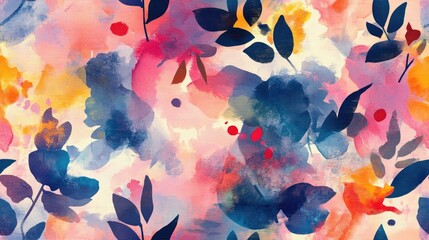 Poster - Seamless abstract digital illustration of fabric design featuring colorful graphic floral elements and watercolor splashes for print backgrounds and wrapping paper