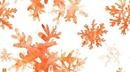 Wall Mural - Horizontal isolated watercolor snowflakes on a white background representing winter Aesthetic decoration with ample copy space for text Illustration featuring orange isolated snowflakes