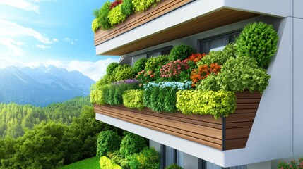 Sticker - A balcony with a lot of plants on it and some trees, AI