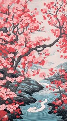 Canvas Print - Sakura painting nature plant.