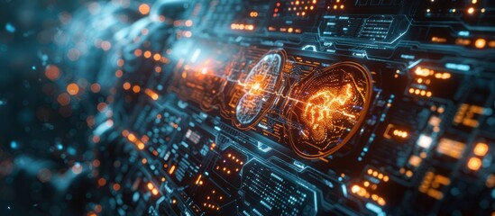 Wall Mural - Abstract Futuristic Digital Interface with Brain Scans