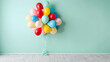 © arief - colorful balloons of various sizes floating against a soft pastel-colored wall background