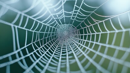 A close up of a spider web with many strands, AI