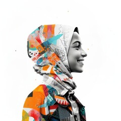 Sticker - Paper collage of graduation Islamic woman kid portrait photo photography.