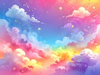 Canvas Print - Dreamy Pastel Sky with Clouds and Stars