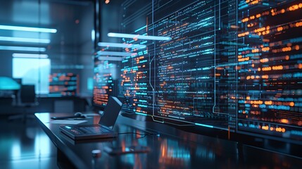 digital AI data office background with information	
