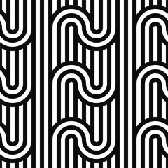 Aufkleber - Geometric lines seamless pattern. Elegant vector texture with stripes, squares, chevron, arrows. Abstract black and white linear graphic background. Retro sport style ornament. Repeat tiles geo design