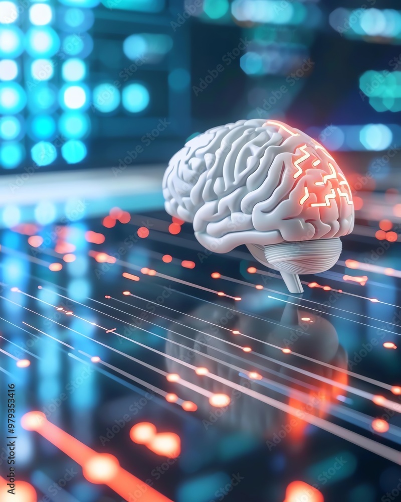 AI brain interacting with digital data streams, symbolizing AI-driven ...