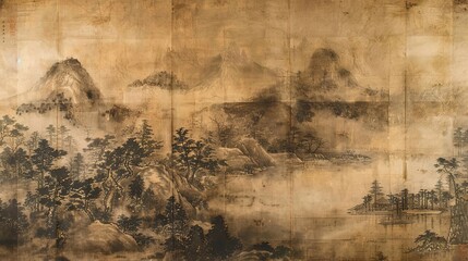 Sticker - Asian scroll painting wallpaper