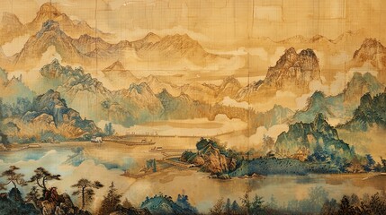 Sticker - Asian scroll painting wallpaper