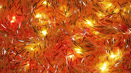 shimmering tinsel garland texture with a blend of pearly orange, yellow and red strands