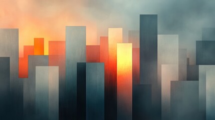 Wall Mural - a picture of a city skyline with orange and yellow lights, ai