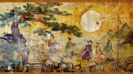 Wall Mural - Asian scroll painting wallpaper