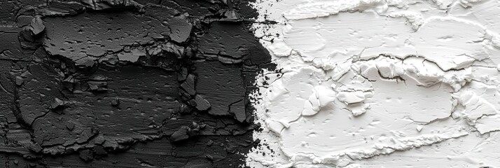 Poster - The artwork features a bold division of black and white paint, revealing intricate textures and patterns. The stark contrast invites viewers to explore light and shadow