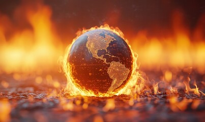 Wall Mural - A globe engulfed in flames, symbolizing climate crisis and environmental crisis. A striking representation of global warming.