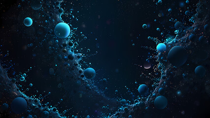 Sticker - Abstract digital background featuring clusters of bubbles in different sizes, suspended in a dark blue cosmic void