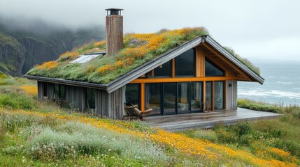 Modern Cabin with Green Roof