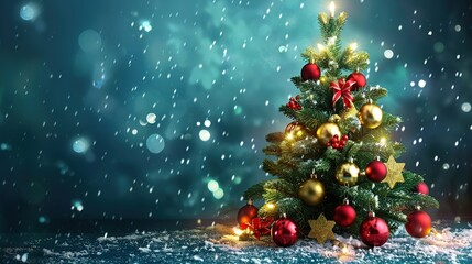 Wall Mural - Christmas tree with sparkling ornaments