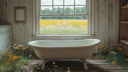 Sticker - Rustic Bathroom with Window View