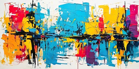 A colorful painting with splatters of paint that appears to be abstract