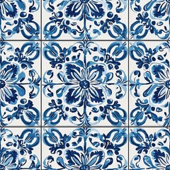 Poster - Beautifully crafted tiles display intricate floral designs in shades of blue and white, perfect for enhancing any indoor or outdoor space with elegance