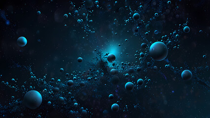 Sticker - Abstract digital background featuring clusters of bubbles in different sizes, suspended in a dark blue cosmic void