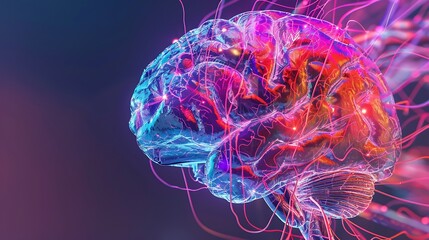 Wall Mural - digital rendering of a human brain with glowing neural pathways, representing the complexity of the 