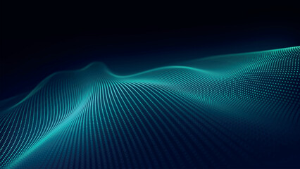 Futuristic point wave of particles. Visualization of sound waves. Technology or science banner. Abstract digital 3D wave. Vector illustration.