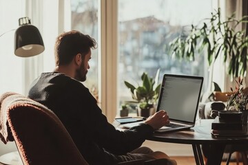 Canvas Print - Real talking on video call laptop male electronics.