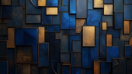 Wall Mural - Abstract background with blue and gold square shapes.