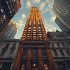 Sticker - High-Rise Brick Building with Golden Hour Glow