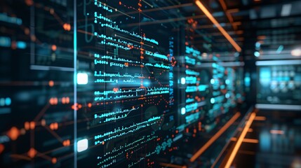 Digital AI data office interior with information 