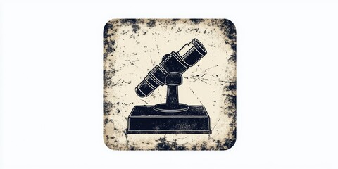 Line art illustration of a distressed square sticker featuring a peeling design of a microscope symbol