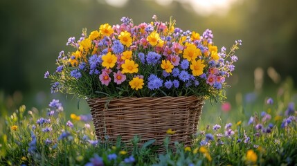 Canvas Print - Colorful Flowers in a Basket