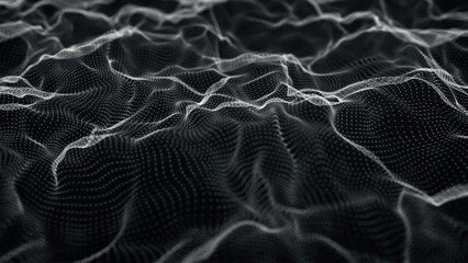 Wall Mural - Futuristic point wave of particles. Visualization of sound waves. Technology or science banner. Abstract black and white digital 3D wave. Vector illustration.