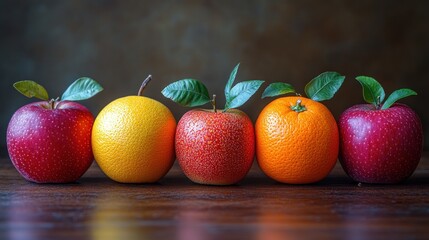 Wall Mural - Fresh Fruits on Wooden Table