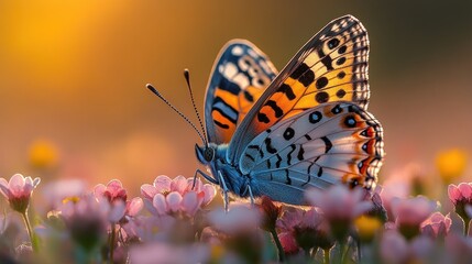 Wall Mural - Butterfly in a Meadow at Sunset