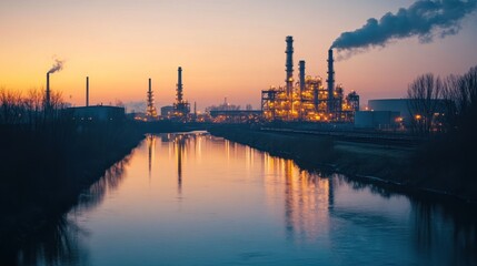 Canvas Print - Industrial Sunset over River