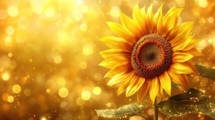 Wall Mural - Sunlit Sunflower on a Golden Background