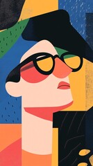 Wall Mural - Fashion model wearing sunglasses posing in colorful abstract geometric background