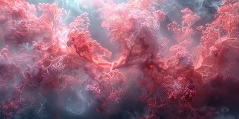 Canvas Print - An immersive 360-degree panorama of the respiratory system, with bronchial tubes and alveoli expanding and contracting like delicate