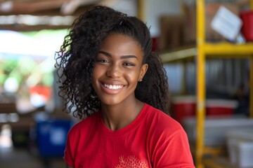 Wall Mural - Portrait of a young African American female volunteer at community center