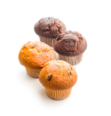 Wall Mural - Sweet muffin cakes isolated on white background.