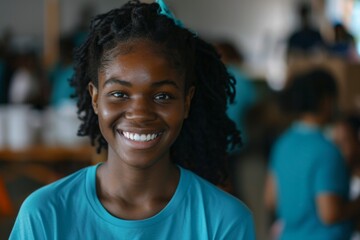 Wall Mural - Portrait of a young African American female volunteer at community center