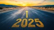 © Oulaphone - Road to 2025 with an empty road, success of the new year 2025, happy new year concept.