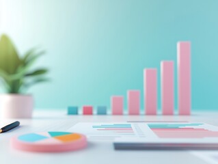 Wall Mural - Business Growth Concept with Bar Graph and Pie Chart on Desk.