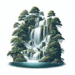 Sticker - Vector of roaring waterfall in the forest